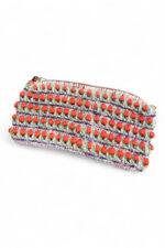 Crochet Clutch in Red Green and Cream