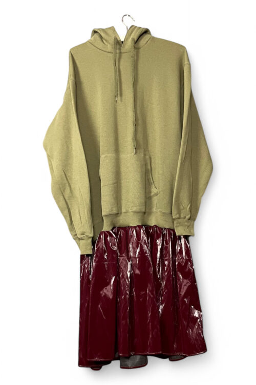 Hoodie Dress in Khaki and Burgundy Vinyl