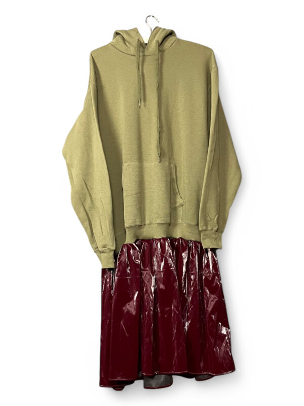 Hoodie Dress in Khaki and Burgundy Vinyl