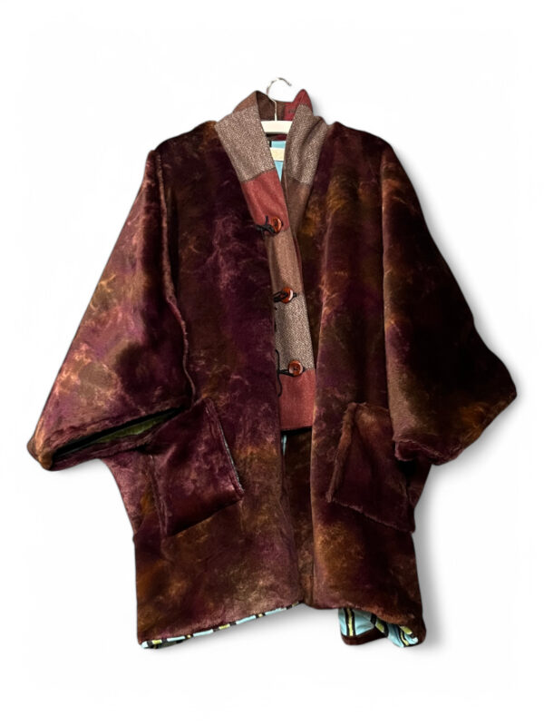 Fantasy Fur Coat in Burgundy and Brown