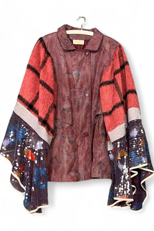 Upcycled Turquoise Jacket with Pink Camouflage Sleeves