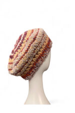 Wool Crochet Beret in Beige Burgundy and Grey