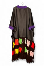 Crochet Patch Dress Brown Satin and Color Squares
