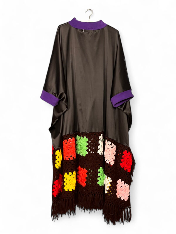 Crochet Patch Dress Brown Satin and Color Squares