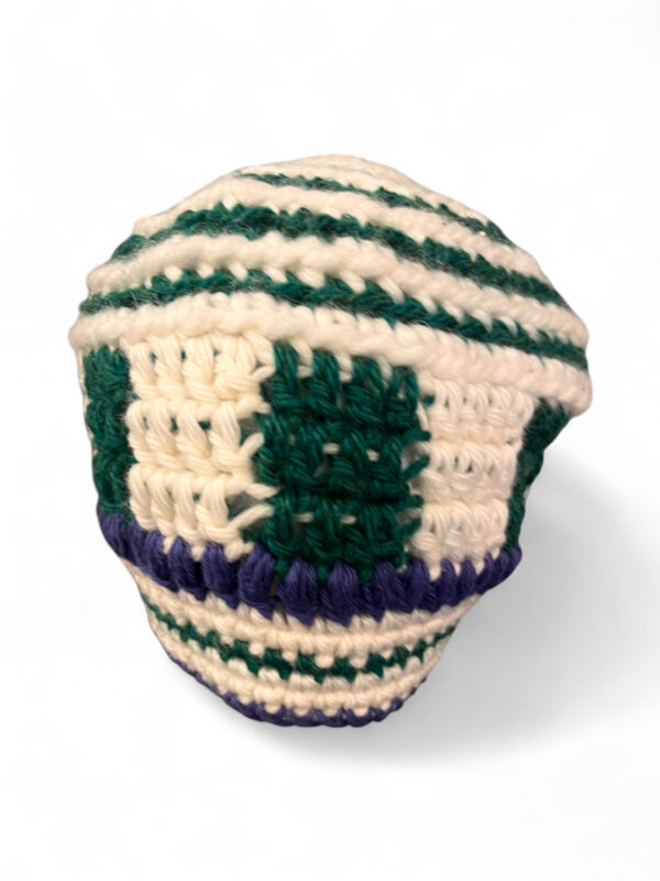 Crochet Beanie in Cream Green and Indigo