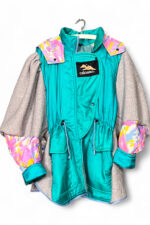 Upcycled Turquoise Jacket with Pink Camouflage Sleeves