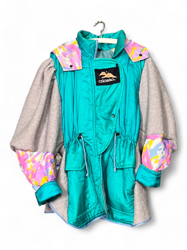 Upcycled Turquoise Jacket with Pink Camouflage Sleeves