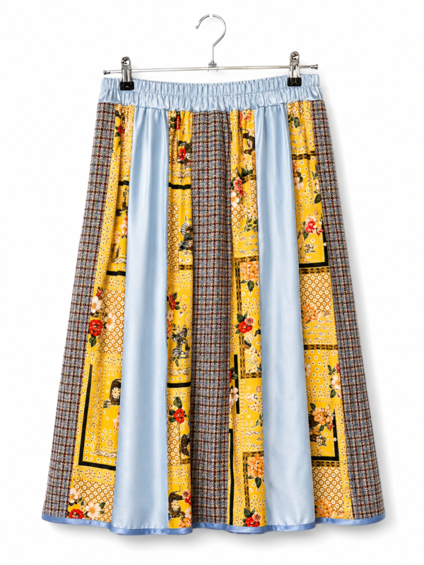 Patchwork Skirt in Yellow Blue and Check Motifs Patchwork Skirt in Yellow Blue and Check Motifs
