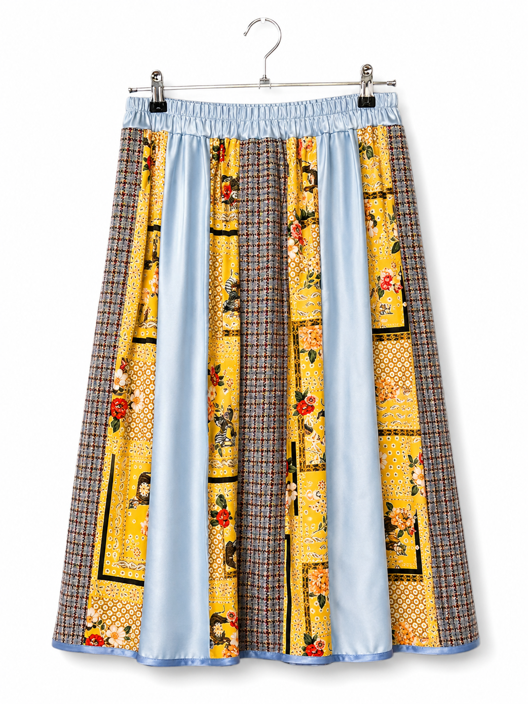 Patchwork Skirt in Yellow Blue and Check Motifs Patchwork Skirt in Yellow Blue and Check Motifs