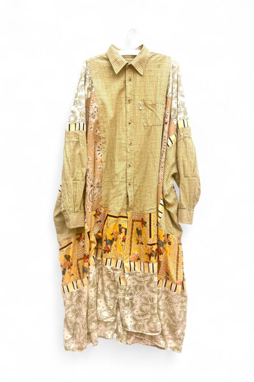 Patchwork Shirt Dress in Yellow and Beige
