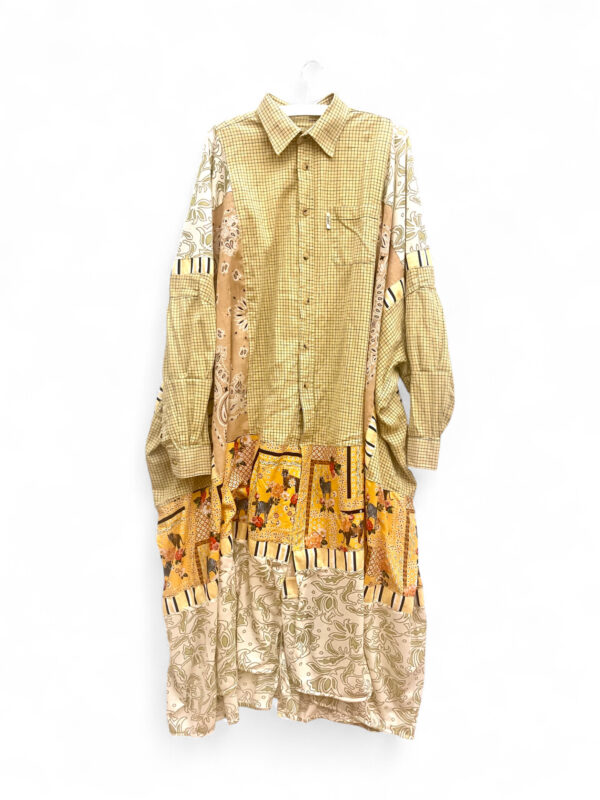 Patchwork Shirt Dress in Yellow and Beige