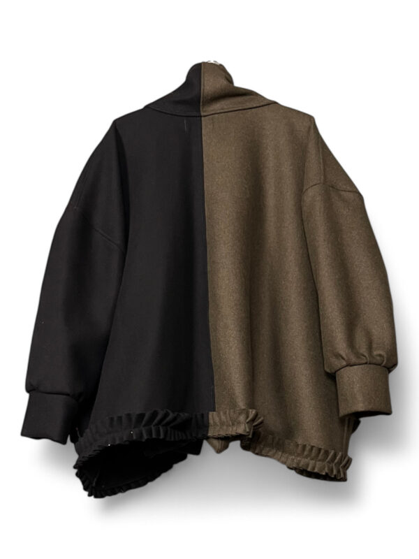 Two Tone Jacket in Black and Brown with Ruffle Details