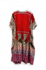 Upcycled Patchwork Dress in Red and Brown