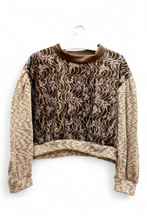 Deadstock Floral Wave Top in Dark Green and Beige