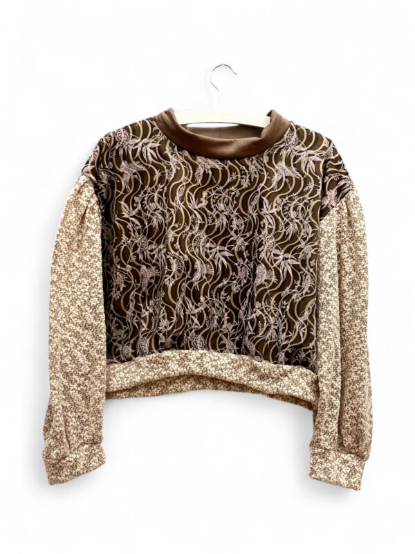 Deadstock Floral Wave Top in Dark Green and Beige