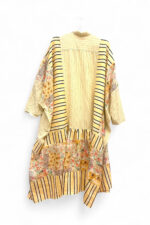 Patchwork Shirt Dress in Floral Yellow and Stripes