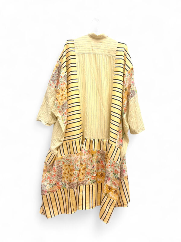 Patchwork Shirt Dress in Floral Yellow and Stripes