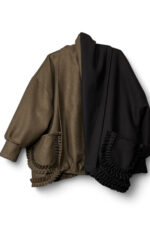 Two Tone Jacket in Black and Brown with Ruffle Details