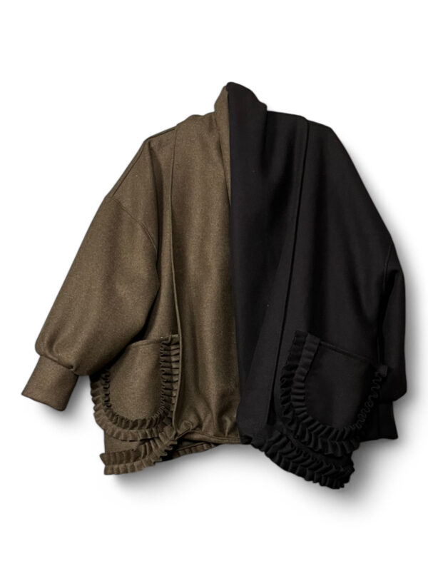 Two Tone Jacket in Black and Brown with Ruffle Details