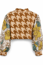 Upcycled Cropped Top with Houndstooth and Floral Sleeves Upcycled Cropped Top with Houndstooth and Floral Sleeves