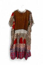 Upcycled Patchwork Dress in Red and Brown