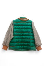 Green Quilted Jacket with Patterned Sleeves