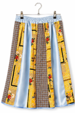 Patchwork Skirt in Yellow Blue and Check Motifs Patchwork Skirt in Yellow Blue and Check Motifs