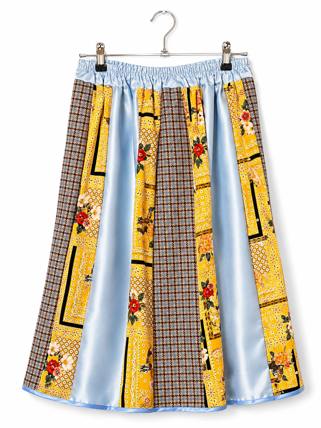 Patchwork Skirt in Yellow Blue and Check Motifs Patchwork Skirt in Yellow Blue and Check Motifs