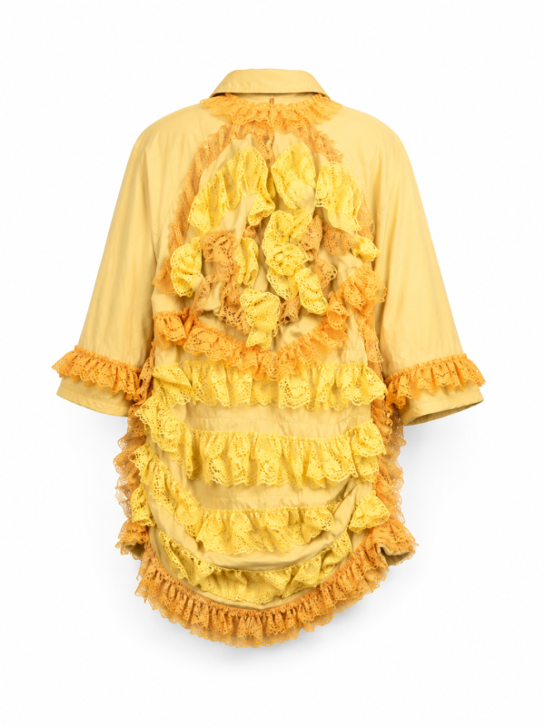 Upcycled Yellow Parka with Lace and Ruffle Details