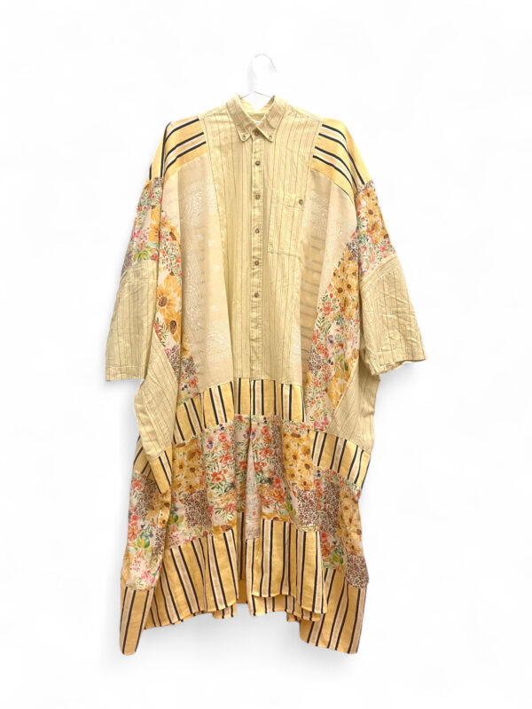 Patchwork Shirt Dress in Floral Yellow and Stripes
