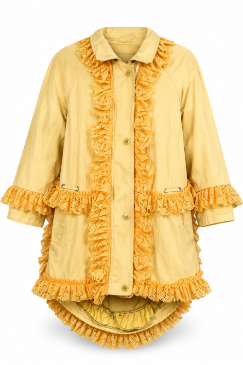 Upcycled Yellow Parka with Lace and Ruffle Details