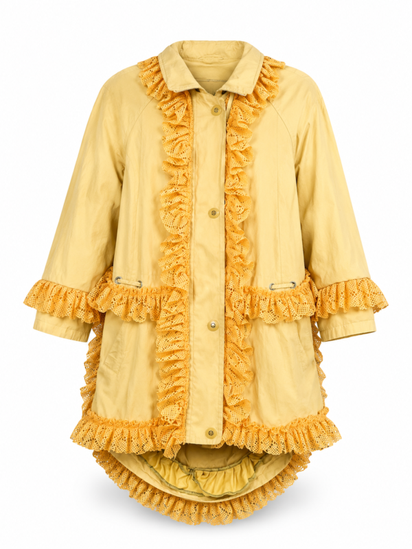 Upcycled Yellow Parka with Lace and Ruffle Details