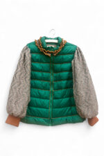 Green Quilted Jacket with Patterned Sleeves