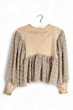 Beige Wool Top with Mesh Sleeves