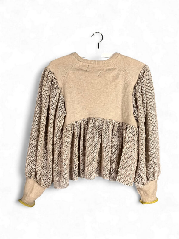 Beige Wool Top with Mesh Sleeves