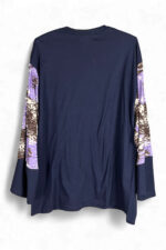 Dark Blue Key and Feather Top with Floral Sleeves