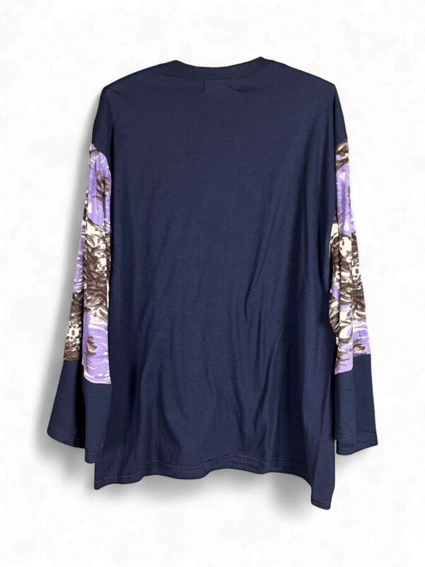 Dark Blue Key and Feather Top with Floral Sleeves