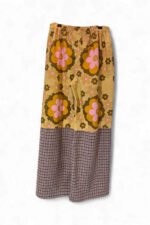 Retro Floral Pants with Checked Wool Panel