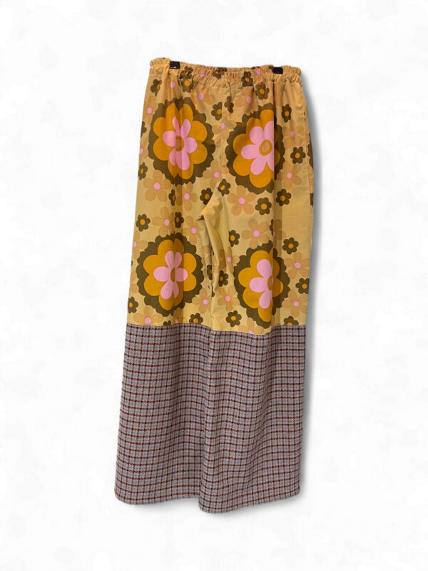 Retro Floral Pants with Checked Wool Panel