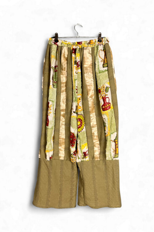 Green Patchwork Pants with Vintage Kitchen Print