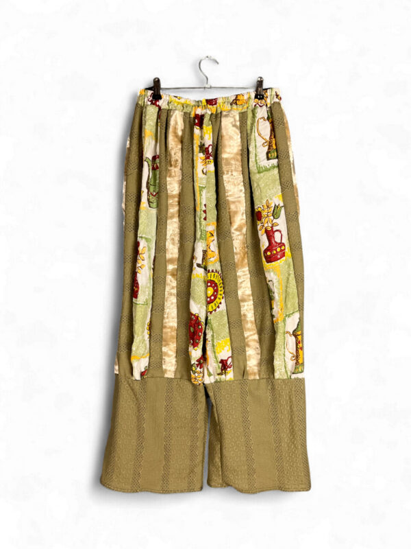 Green Patchwork Pants with Vintage Kitchen Print