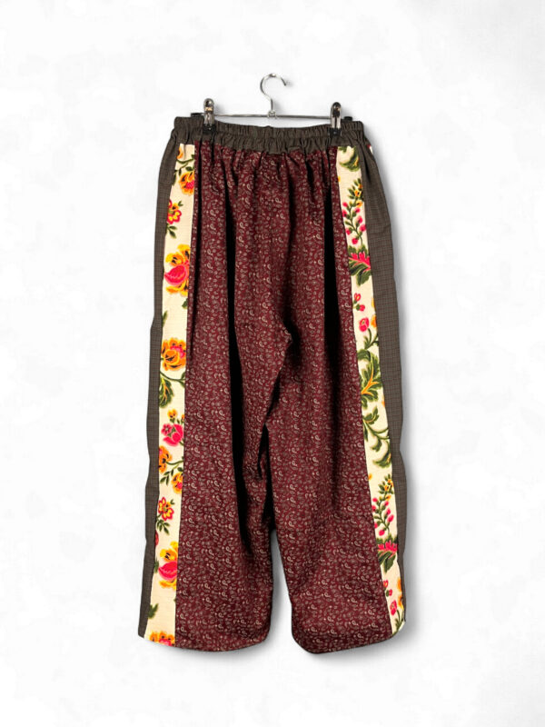 Upcycled Floral Stripe Pants in Burgundy