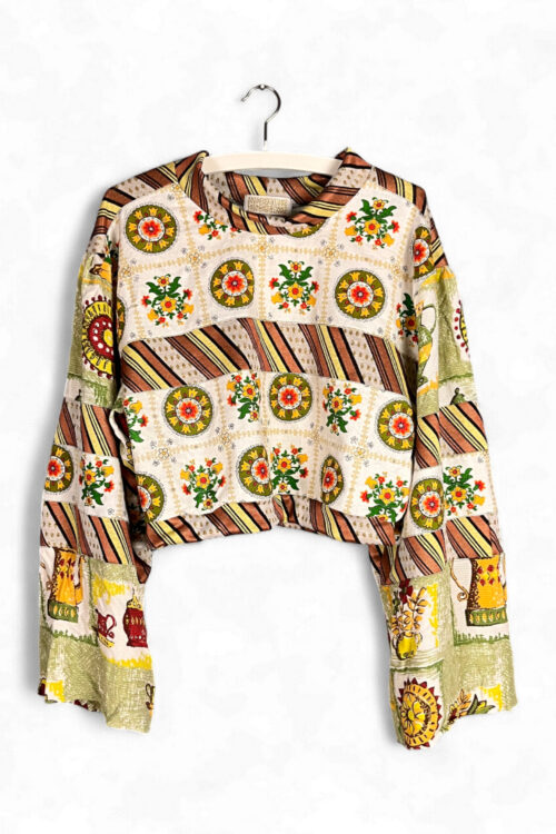 Upcycled Patchwork Pants in Green and Floral Mix