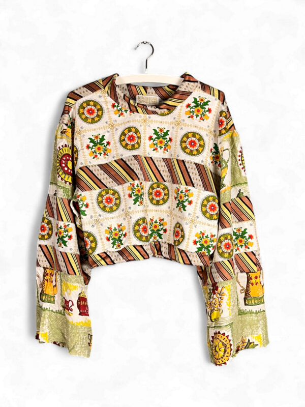 Upcycled Patchwork Pants in Green and Floral Mix