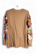 Brown Surreal Print Top with Floral Sleeves