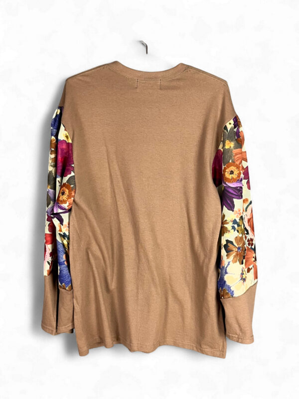 Brown Surreal Print Top with Floral Sleeves