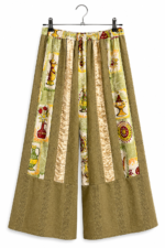 Green Patchwork Pants with Vintage Kitchen Print
