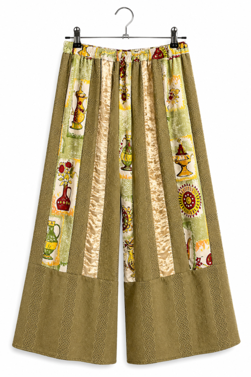 Green Patchwork Pants with Vintage Kitchen Print Green Patchwork Pants with Vintage Kitchen Print