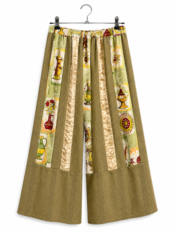 Green Patchwork Pants with Vintage Kitchen Print