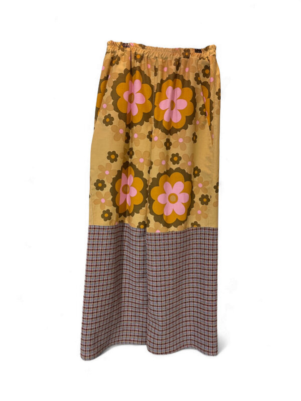 Retro Floral Pants with Checked Wool Panel